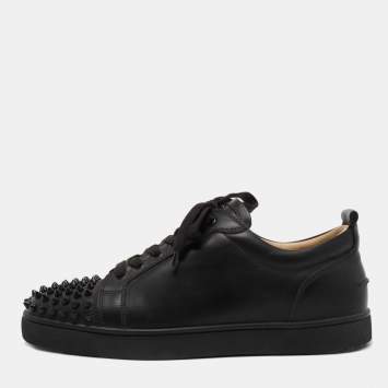 Pre Owned ChrIstian Louboutin Black Leather Louis Junior Spikes Sneakers Size 41