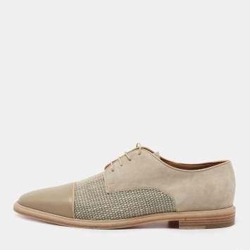 Pre Owned Christian Louboutin Grey Suede and Leather Oxfords Size 45.5