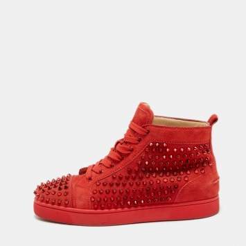 Pre Owned Christian Louboutin Red Suede Louis Spikes High Top Sneakers Size 40