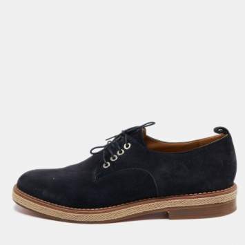 Pre Owned Christian Louboutin Navy Blue Suede Lace Up Derby Size 43