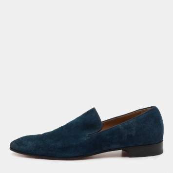 Pre Owned Christian Louboutin Blue Suede Dandelion Smoking Slippers Size 41