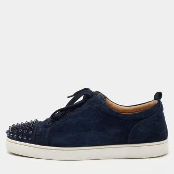 Pre Owned Christian Louboutin Navy Blue Suede Louis Spike Low Top Sneakers Size 44