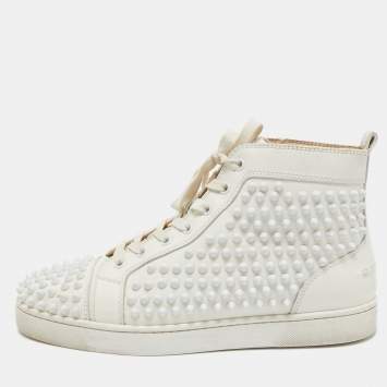 Pre Owned Christian Louboutin White Leather Louis Spikes High Top Sneakers Size 39.5