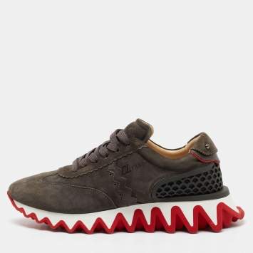 Pre Owned Christian Louboutin Grey Suede Loubishark Lace Up Sneakers Size 40