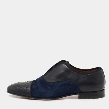 Pre Owned Christian Louboutin Black/Navy Blue Python and Suede Alpha Male Oxfords Size 40   
