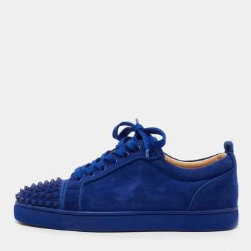 Pre Owned Christian Louboutin Blue Suede Louis Junior Spike Low Top Sneakers Size 40.5