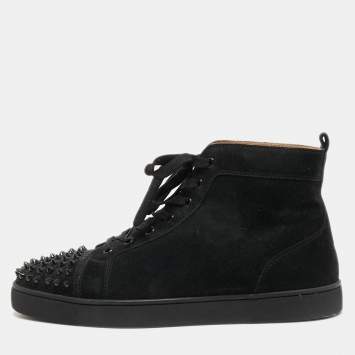 Pre Owned Christian Louboutin Black Suede Lou Spikes High Top Sneakers Size 44
