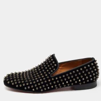Pre Owned Christian Louboutin Black Velvet Dandelion Spike Loafers Size 42 