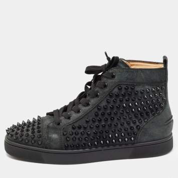 Pre Owned Christian Louboutin Black Suede Spike Louis Orlato High Top Sneakers Size 40