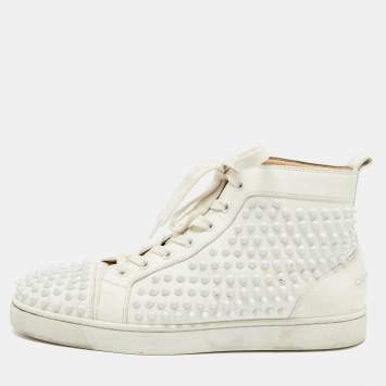 Pre Owned Christian Louboutin Gold/White Leather Louis Spikes High Top Sneakers Size 41