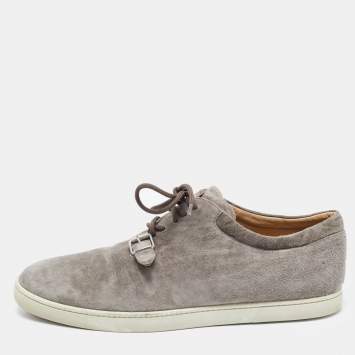 Pre Owned Christian Louboutin Grey Suede Buckle Low Top Sneakers Size 43