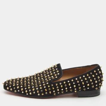 Pre Owned Christian Louboutin Black Suede Roller Boat Spike Loafers Size  41
