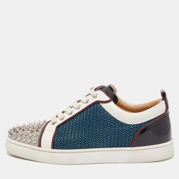 Pre Owned Christian Louboutin Multicolor Glitter, Mesh and Patent Leather Louis Junior Spikes Low Top Sneakers Size 41.5
