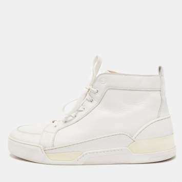 Pre Owned Christian Louboutin White Leather High Top Sneakers Size 45.5