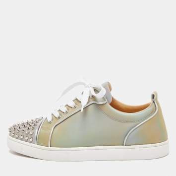 Pre Owned Christian Louboutin Grey Holographic Effect PVC Louis Junior Spikes Orlato Sneakers Size 42