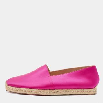 Pre Owned Christian Louboutin Pink Satin Slip On Espadrille Flats Size 43