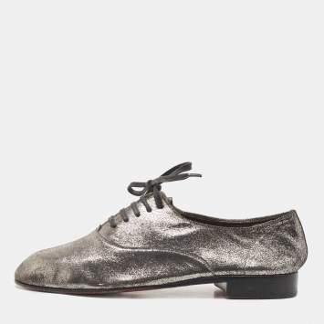 Pre Owned Christian Louboutin Metallic Laminated Suede Oxfords Size 42