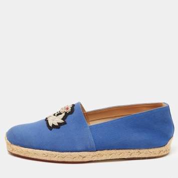 Pre Owned Christian Louboutin Blue Canvas Nanou Orlato Espadrille Flats Size 42