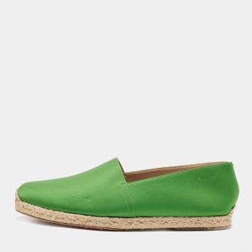 Pre Owned Christian Louboutin Green Satin Slip On Espadrille Flats Size 43