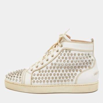 Pre Owned Christian Louboutin White Leather Louis Spikes High Top Sneakers Size 41