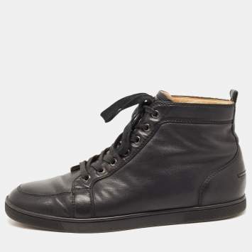 Pre Owned Christian Louboutin Black Leather Rantus Orlato High Top Sneakers Size 42.5