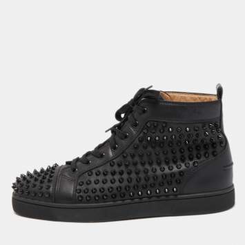 Pre Owned Christian Louboutin Black Leather Louis Spike Sneakers Size 43.5