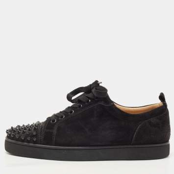 Pre Owned Christian Louboutin Black Suede Louis Junior Spike Low Top Sneakers Size 41