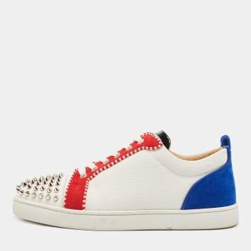 Pre Owned Christian Louboutin Multicolor Suede And Canvas Spiked Orlato Low Top Sneakers Size 40.5