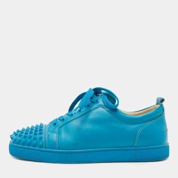 Pre Owned Christian Louboutin Blue Leather Louis Junior Spike Sneakers Size 42.5