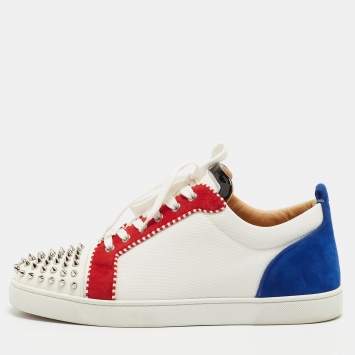 Pre Owned Christian Louboutin Multicolor Suede and Patent Louis Junior Spikes Sneakers Size 45