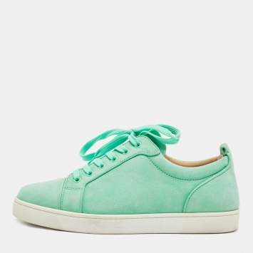 Pre Owned Christian Louboutin green Suede Rantulow Low Top Sneakers Size 41.5