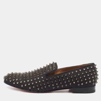 Pre Owned Christian Louboutin Black Denim Dandelion Spikes Loafers Size 43