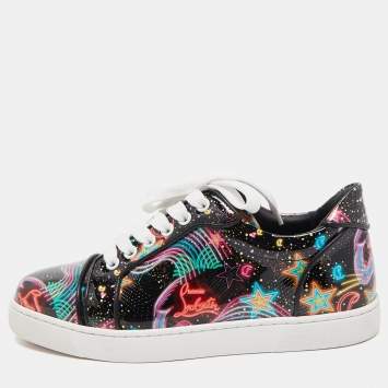 Pre Owned Christian Louboutin Multicolor Patent Leather Graphic Print Low Top Sneakers Size 37.5