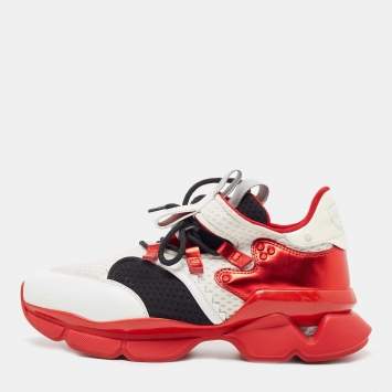 Pre Owned Christian Louboutin Multicolor Leather and Fabric Runner Flat Chunky Sneakers Size 41