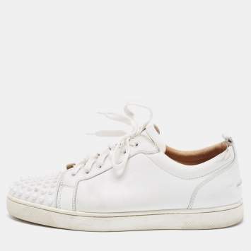 Pre Owned Christian Louboutin White Leather Louis Junior Spike Low Top Sneakers Size 43.5
