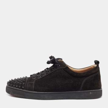 Pre Owned Christian Louboutin Black Suede Louis Junior Spike Low Top Sneakers Size 43.5