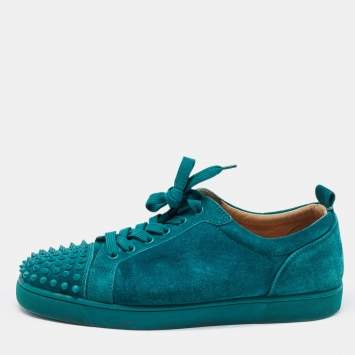 Pre Owned Christian Louboutin Green Suede Louis Junior Spike Low Top Sneakers Size 43.5