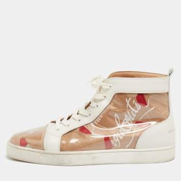 Pre Owned Christian Louboutin White/Transparent PVC and Leather Louis Orlato High Top Sneakers Size 44.5