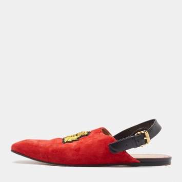  Christian Louboutin Red Suede And Leather Slingback Sandals Size 45