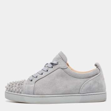 Pre Owned Christian Louboutin Grey Suede Louis Junior Spike Low Top Sneakers Size 40.5