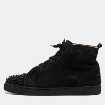 Pre Owned Christian Louboutin Black Suede Lou Spikes High Top Sneakers Size 42