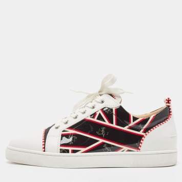 Pre Owned Christian Louboutin Tricolor Printed Patent and Leather Orlato Sneakers Size 42.5