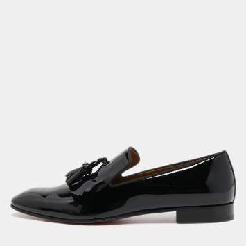 Pre Owned Christian Louboutin Black Patent Leather Dandelion Tassel Loafers Size 43
