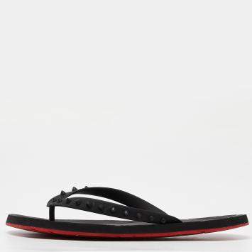 Pre Owned Christian Louboutin Black Rubber Flip Spikes Thong Flat Slides Size 46