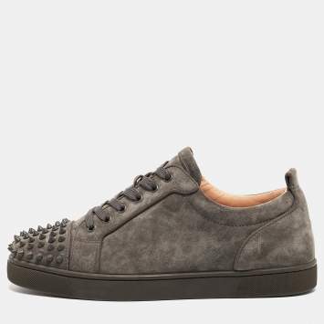 Pre Owned Christian Louboutin Grey Suede Louis Junior Spikes Sneakers Size 43