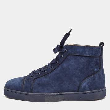 Pre Owned Christian Louboutin Navy Blue Suede High Top Sneakers Size 41