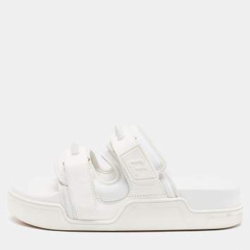 Pre Owned Christian Louboutin White Neoprene and Leather Daddy Pool Sandals Size 39