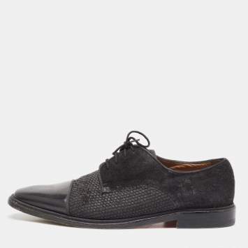 Christian Louboutin Black Suede Leather and Woven Raffia Greggo Cap Top Lace Derby Size 41