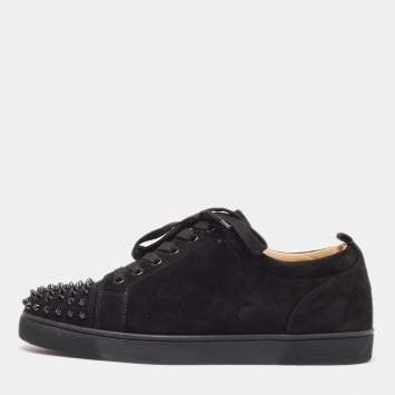 Pre Owned Christian Louboutin Black Suede Louis Junior Spikes Sneakers Size 43