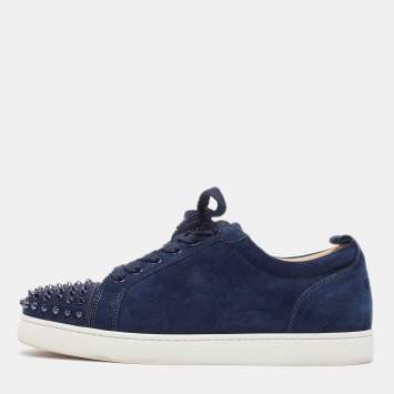 Pre Owned Christian Louboutin Navy Blue Suede Louis Junior Spikes Sneakers Size 43